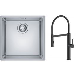 Zestaw Franke Maris MRX 110-40 zlewozmywak 40x40 cm z baterią kuchenną Oltens Borga stal szczotkowana/czarny mat (1220543995, 35207300)