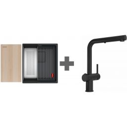 Zestaw Franke Kanon KNG PRO 110-37 zlewozmywak granitowy 46x41 cm czarny mat z baterią Active L Twist 125.0749.685