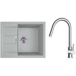 Zestaw Franke Sirius 2.0 S2D 611-62 zlewozmywak 62x50 cm z baterią kuchenną Oltens Litla kamienny szary/chrom (1430618668, 35204100)