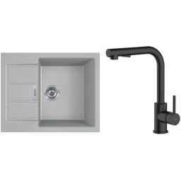 Zestaw Franke Sirius 2.0 S2D 611-62 zlewozmywak 62x50 cm z baterią kuchenną Oltens Myvat kamienny szary/czarny mat (1430618668, 35205300)