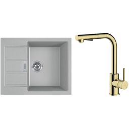 Zestaw Franke Sirius 2.0 S2D 611-62 zlewozmywak 62x50 cm z baterią kuchenną Oltens Myvat kamienny szary/złoty połysk (1430618668, 35205800)