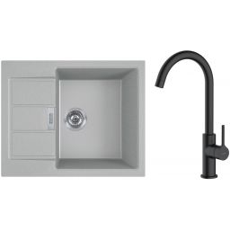 Zestaw Franke Sirius 2.0 S2D 611-62 zlewozmywak 62x50 cm z baterią kuchenną Oltens Skafta kamienny szary/czarny mat (1430618668, 35206300)