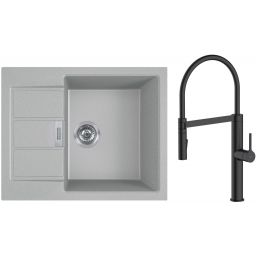 Zestaw Franke Sirius 2.0 S2D 611-62 zlewozmywak 62x50 cm z baterią kuchenną Oltens Borga kamienny szary/czarny mat (1430618668, 35207300)