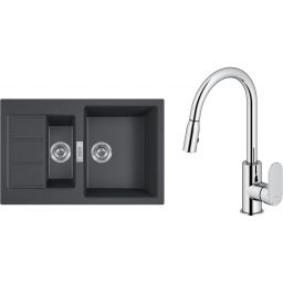 Zestaw Franke Sirius 2.0 S2D 651-78 zlewozmywak 78x50 cm z baterią kuchenną Oltens Lista onyx/chrom (1430618687, 35202100)