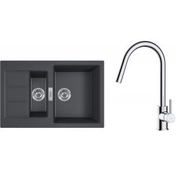 Zestaw Franke Sirius 2.0 S2D 651-78 zlewozmywak 78x50 cm z baterią kuchenną Oltens Litla onyx/chrom (1430618687, 35204100)