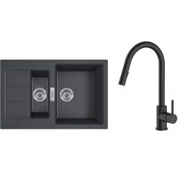 Zestaw Franke Sirius 2.0 S2D 651-78 zlewozmywak 78x50 cm z baterią kuchenną Oltens Litla onyx/czarny mat (1430618687, 35204300)