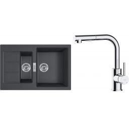 Zestaw Franke Sirius 2.0 S2D 651-78 zlewozmywak 78x50 cm z baterią kuchenną Oltens Myvat onyx/chrom (1430618687, 35205100)