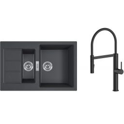 Zestaw Franke Sirius 2.0 S2D 651-78 zlewozmywak 78x50 cm z baterią kuchenną Oltens Borga onyx/czarny mat (1430618687, 35207300)