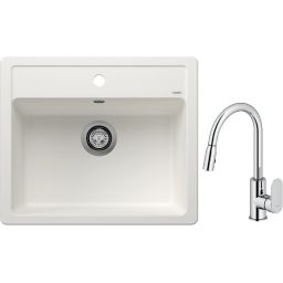 Blanco Legra 6 zlewozmywak 58,5x50 cm z Silgranit biały z Oltens Lista bateria kuchenna stojąca z wyciąganą wylewką chrom (523334 ; 35202100)