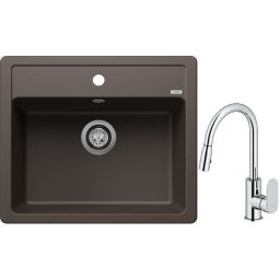 Blanco Legra 6 zlewozmywak 58,5x50 cm z Silgranit kawowy z Oltens Lista bateria kuchenna stojąca z wyciąganą wylewką chrom (523337 ; 35202100)