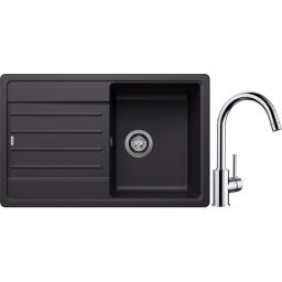 Blanco Legra 45 S zlewozmywak 78x50 cm Silgranit czarny z Blanco Mida bateria kuchenna stojąca chrom (526083;517742)