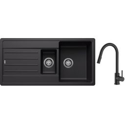 Blanco Legra 6 S zlewozmywak 100x50 cm z Silgranit czarny z Oltens Litla bateria kuchenna stojąca czarny mat (526086, 35204300)