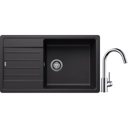 Blanco Legra XL 6 S zlewozmywak 86x50 cm z Silgranit czarny z Blanco Mida bateria kuchenna stojąca chrom (526087, 517742)