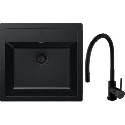 Zestaw Franke Sirius SID 610-49 zlewozmywak Tectonite 56x53 cm z baterią Hagser Emma czarny mat/czarny (1430702425, HGR70000035)