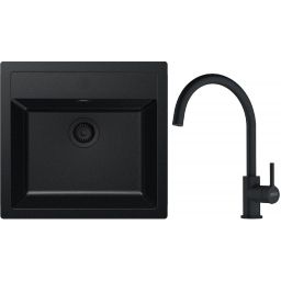 Zestaw Franke Sirius SID 610-49 zlewozmywak Tectonite 56x53 cm z baterią Franke Lina XL czarny mat (1430702425, 1150626019)