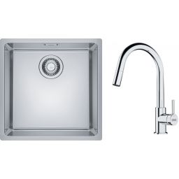 Zestaw Franke Maris MRX 110-40 zlewozmywak stalowy 40x40 cm z baterią Franke Lina Pull-Out stojącą chrom (115.0693.229, 122.0543.995)