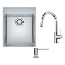 Zestaw Franke Maris MRX 210-40 TL zlewozmywak stalowy 43x51 cm stal szczotkowana z baterią kuchenną Smart Glenda J pull-out i dozownikiem do płynów 350 ml (1270544021, 1150747474, 1120717084)