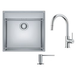 Zestaw Franke Maris MRX 210-50 TL zlewozmywak stalowy 53x51 cm stal szczotkowana z baterią kuchenną Smart Glenda J pull-out i dozownikiem do płynów 350 ml (1270544022, 1150747474, 1120717084)