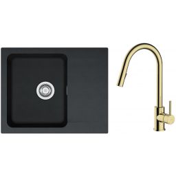 Zestaw Franke Orion OID 611-62 zlewozmywak 62x50 cm z baterią kuchenną Oltens Litla onyx/złoty połysk (1140286441, 35204800)