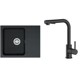 Zestaw Franke Orion OID 611-62 zlewozmywak 62x50 cm z baterią kuchenną Oltens Myvat onyx/czarny mat (1140286441, 35205300)