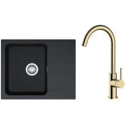 Zestaw Franke Orion OID 611-62 zlewozmywak 62x50 cm z baterią kuchenną Oltens Skafta onyx/złoty połysk (1140286441, 35206800)