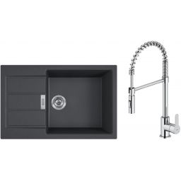 Zestaw Franke Sirius 2.0 S2D 611-78 XL zlewozmywak 78x50 cm z baterią kuchenną Oltens Duf onyx/chrom (1430618577, 35203100)