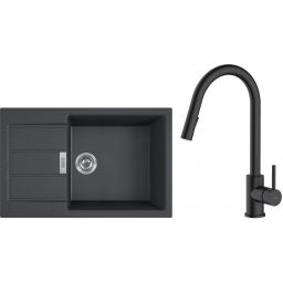 Zestaw Franke Sirius 2.0 S2D 611-78 XL zlewozmywak 78x50 cm z baterią kuchenną Oltens Litla onyx/czarny mat (1430618577, 35204300)