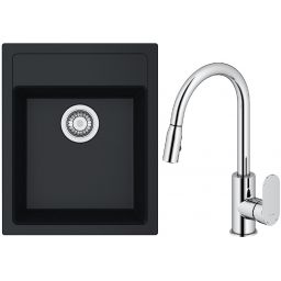 Zestaw Franke Sirius SID 610-40 zlewozmywak 43x53 cm z baterią kuchenną Oltens Lista onyx/chrom (1140496104, 35202100)