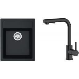 Zestaw Franke Sirius SID 610-40 zlewozmywak 43x53 cm z baterią kuchenną Oltens Myvat onyx/czarny mat (1140496104, 35205300)