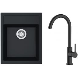 Zestaw Franke Sirius SID 610-40 zlewozmywak 43x53 cm z baterią kuchenną Oltens Skafta onyx/czarny mat (1140496104, 35206300)