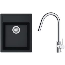 Zestaw Franke Sirius SID 610-40 zlewozmywak 43x53 cm z baterią kuchenną Oltens Litla onyx/chrom (1140496104, 35204100)