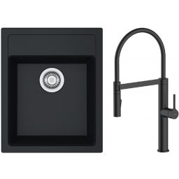 Zestaw Franke Sirius SID 610-40 zlewozmywak 43x53 cm z baterią kuchenną Oltens Borga onyx/czarny mat (1140496104, 35207300)