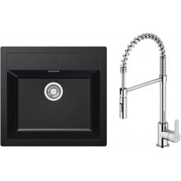 Zestaw Franke Sirius SID 610 zlewozmywak 56x53 cm z baterią kuchenną Oltens Duf onyx/chrom (1140205049, 35203100)