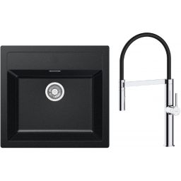 Zestaw Franke Sirius SID 610 zlewozmywak 56x53 cm z baterią kuchenną Oltens Borga onyx/chrom/czarny (1140205049, 35207100)
