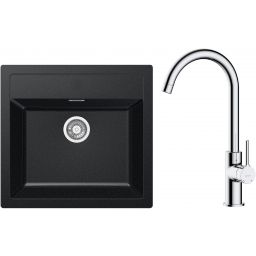 Zestaw Franke Sirius SID 610 zlewozmywak 56x53 cm z baterią kuchenną Oltens Skafta onyx/chrom (1140205049, 35206100)