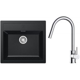 Zestaw Franke Sirius SID 610 zlewozmywak 56x53 cm z baterią kuchenną Oltens Litla onyx/chrom (1140205049, 35204100)