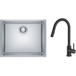Zestaw Franke Maris 110-50 zlewozmywak stalowy 50x40 cm z baterią kuchenną Oltens Litla jedwab/czarny mat (1220543996, 35204300)