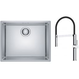 Zestaw Franke Maris 110-50 zlewozmywak stalowy 50x40 cm z baterią kuchenną Oltens Borga jedwab/chrom/czarny (1220543996, 35207100)