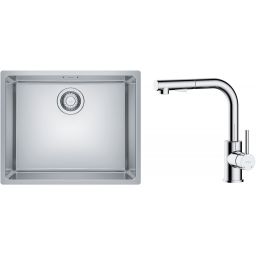 Zestaw Franke Maris 110-50 zlewozmywak stalowy 50x40 cm z baterią kuchenną Oltens Myvat jedwab/chrom (1220543996, 35205100)