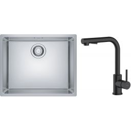 Zestaw Franke Maris 110-50 zlewozmywak stalowy 50x40 cm z baterią kuchenną Oltens Myvat jedwab/czarny mat (1220543996, 35205300)