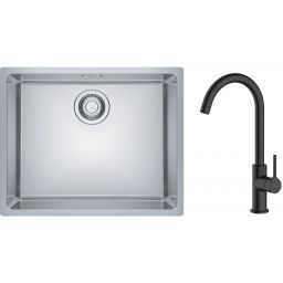 Zestaw Franke Maris 110-50 zlewozmywak stalowy 50x40 cm z baterią kuchenną Oltens Skafta jedwab/czarny mat (1220543996, 35206300)