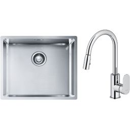 Zestaw Franke Box BXX 210/110-50 zlewozmywak stalowy 54x45 cm z baterią kuchenną Oltens Lista stal/chrom (1270453656, 35202100)