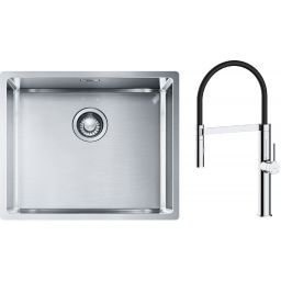 Zestaw Franke Box BXX 210/110-50 zlewozmywak stalowy 54x45 cm z baterią kuchenną Oltens Borga stal/chrom/czarny (1270453656, 35207100)