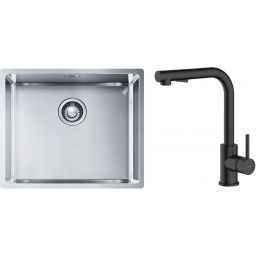 Zestaw Franke Box BXX 210/110-50 zlewozmywak stalowy 54x45 cm z baterią kuchenną Oltens Myvat stal/czarny mat (1270453656, 35205300)
