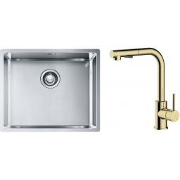 Zestaw Franke Box BXX 210/110-50 zlewozmywak stalowy 54x45 cm z baterią kuchenną Oltens Myvat stal/złoty połysk (1270453656, 35205800)