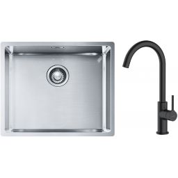 Zestaw Franke Box BXX 210/110-50 zlewozmywak stalowy 54x45 cm z baterią kuchenną Oltens Skafta stal/czarny mat (1270453656, 35206300)