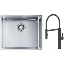 Zestaw Franke Box BXX 210/110-50 zlewozmywak stalowy 54x45 cm z baterią kuchenną Oltens Borga stal/czarny mat (1270453656, 35207300)