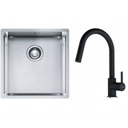 Franke Box BXX 210/110-40 zlewozmywak 45x44 cm stalowy z baterią kuchenną Lina onyx (1270453654, 1150626055)