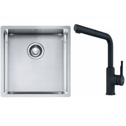 Franke Box BXX 210/110-40 zlewozmywak 45x44 cm stalowy z baterią kuchenną Urban czarny mat (1270453654, 1150627523)