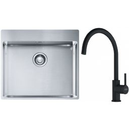 Franke Box BXX 210-54 TL zlewozmywak 57x51 cm stalowy z baterią kuchenną Lina czarny mat (1270369295, 1150626019)